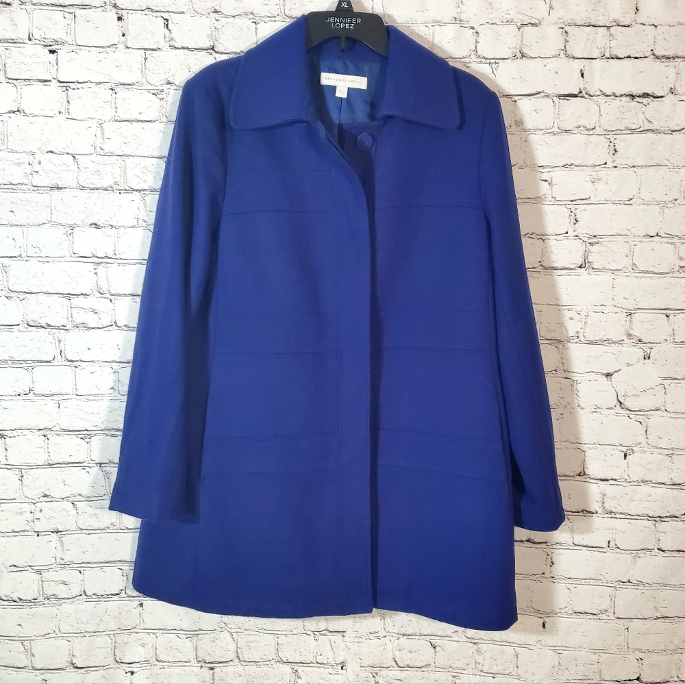 New York & Co. Cobalt Blue Hidden Button Pea Coat Wool Blend Size L